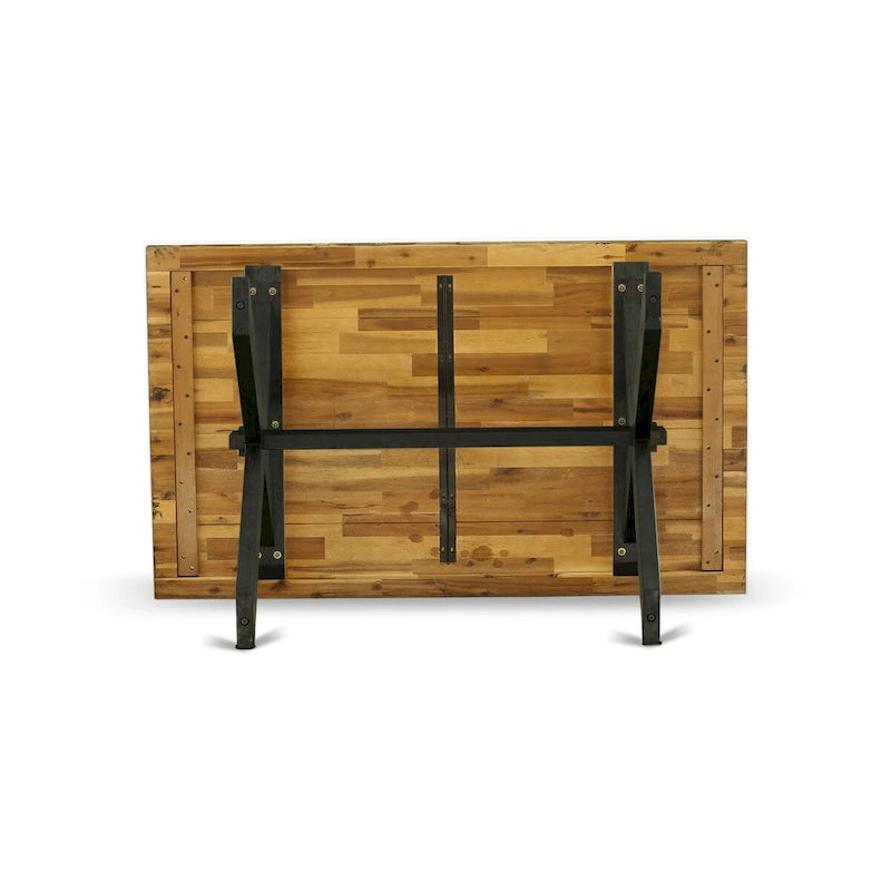 East West Furniture dining set - a dinner table & Stackable kitchen chairs - Wire-brushed Black (Pieces & Seat Options)