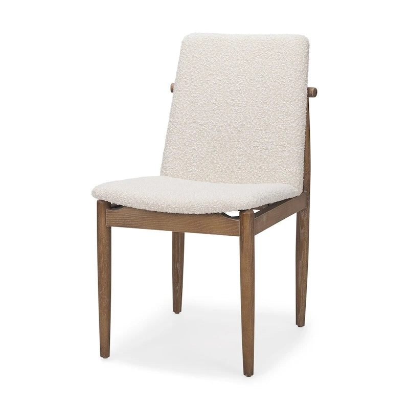 Cavett Cream Boucle Upholstered Seat W/Dark Brown Wood Frame Dining Chair