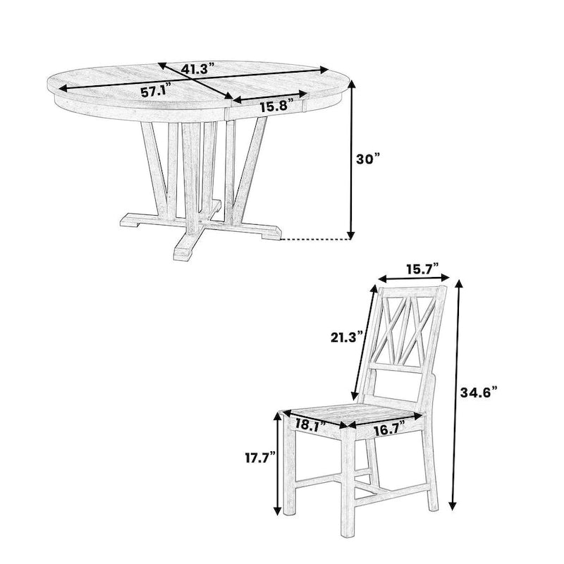 Farmhouse Solid Wood 4 Person Round Extendable Dining Table Set for Kitchen, Dining Room