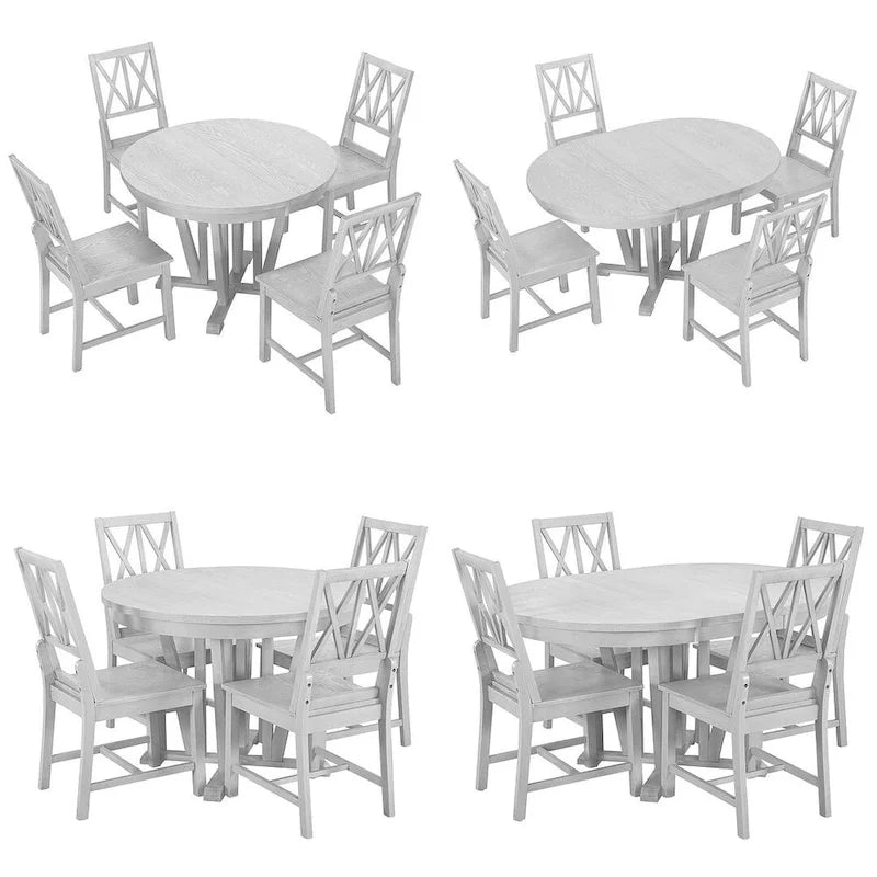 Farmhouse Solid Wood 4 Person Round Extendable Dining Table Set for Kitchen, Dining Room