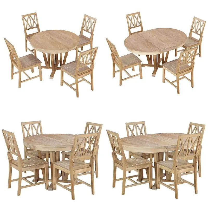 Farmhouse Solid Wood 4 Person Round Extendable Dining Table Set for Kitchen, Dining Room