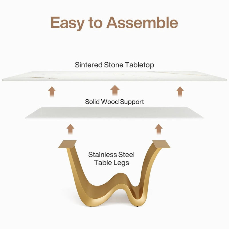 78.74-inch Large Rectangular Sintered Stone Dining Table for 6-8 - N/A