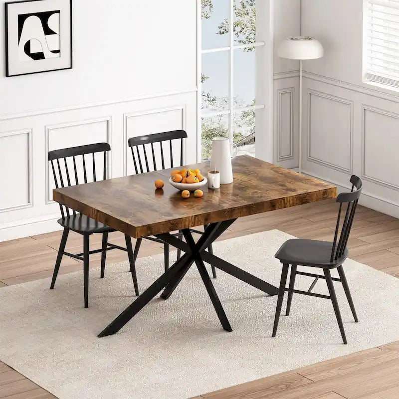 Retro Rectangular Extendable Dining Table with Storage Box