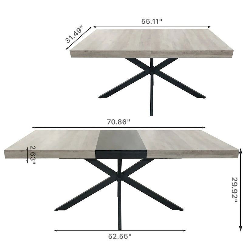 Retro Rectangular Extendable Dining Table with Storage Box