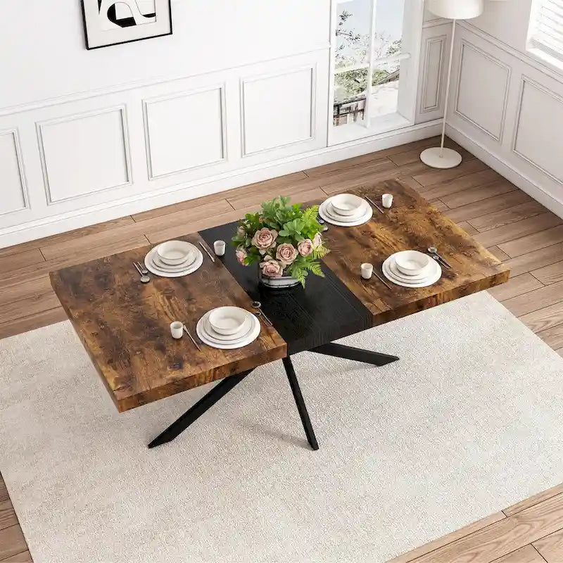 Retro Rectangular Extendable Dining Table with Storage Box