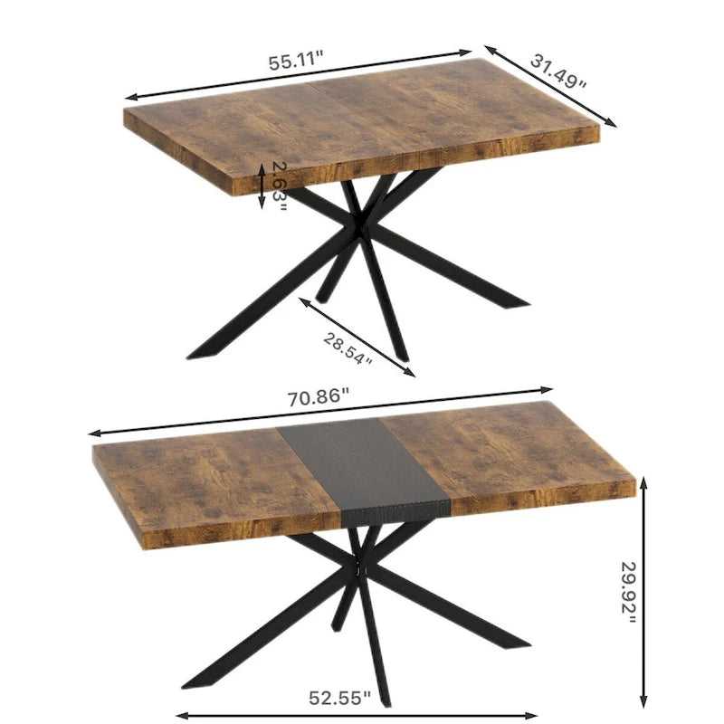 Retro Rectangular Extendable Dining Table with Storage Box