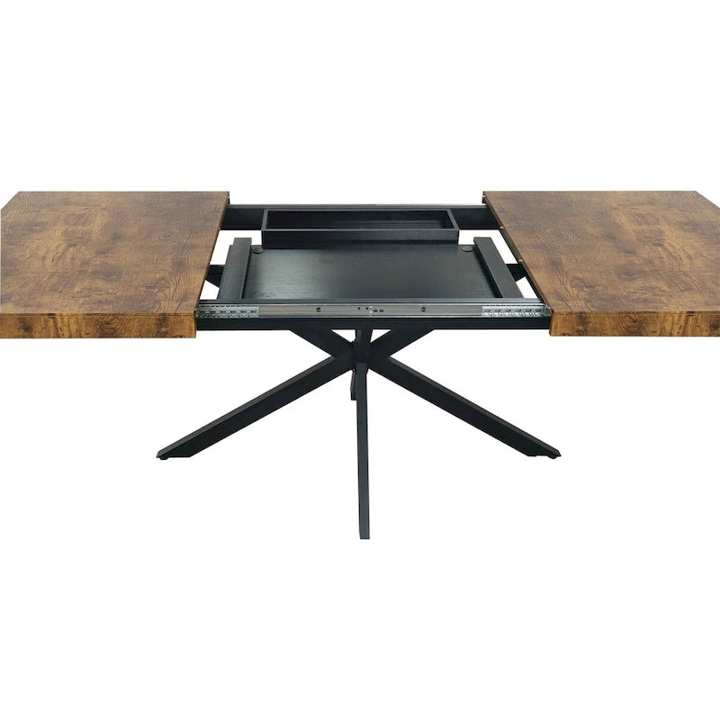 Retro Rectangular Extendable Dining Table with Storage Box