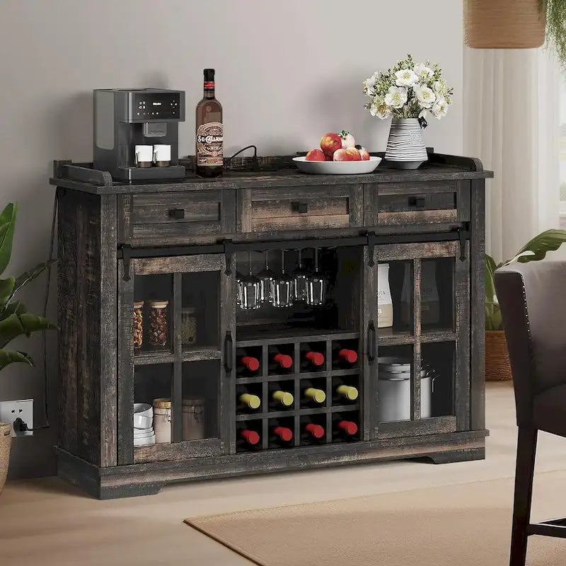 Moasis Farmhouse Sideboard Buffet with Wine Racks Storage Bar Cabinet with Drawers