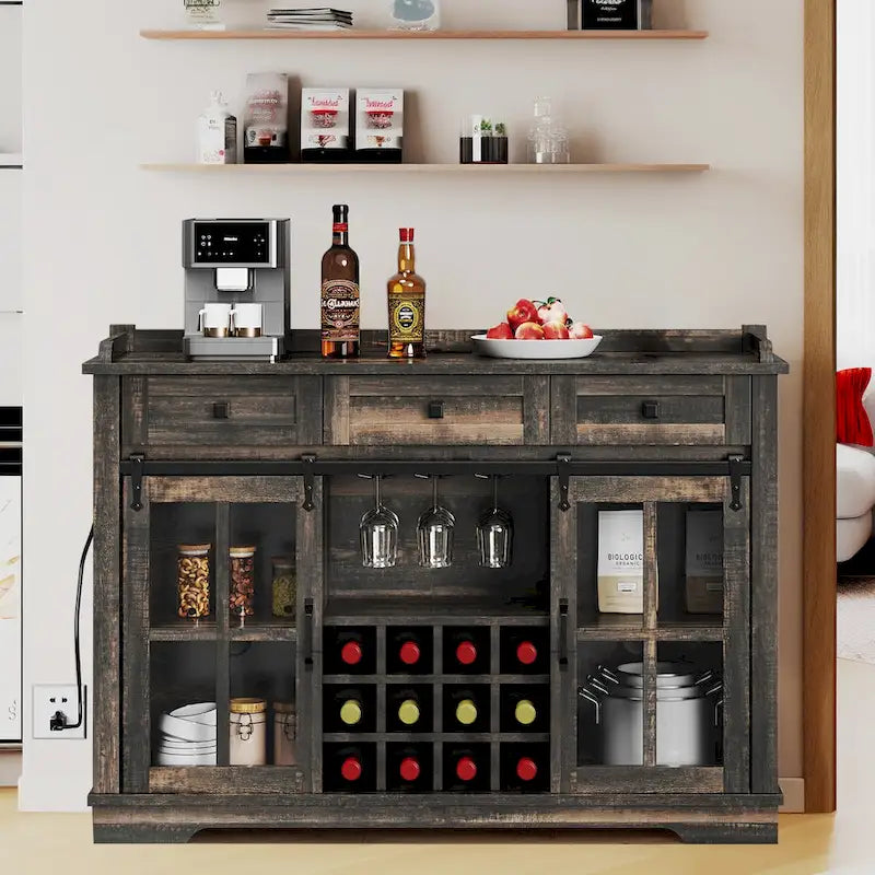 Moasis Farmhouse Sideboard Buffet with Wine Racks Storage Bar Cabinet with Drawers