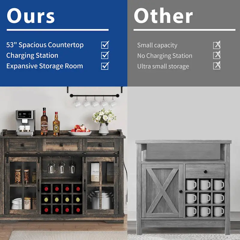 Moasis Farmhouse Sideboard Buffet with Wine Racks Storage Bar Cabinet with Drawers