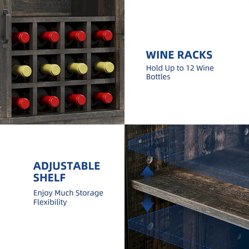 Moasis Farmhouse Sideboard Buffet with Wine Racks Storage Bar Cabinet with Drawers