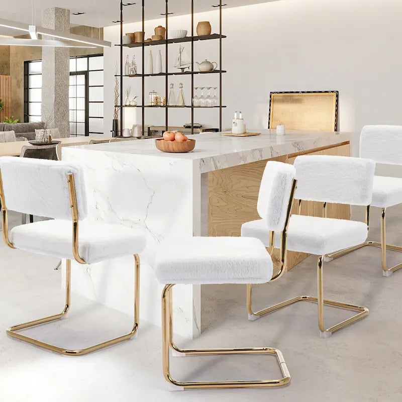 Mid Century Corduroy Dining Chairs with Gold Metal Base Set of 4