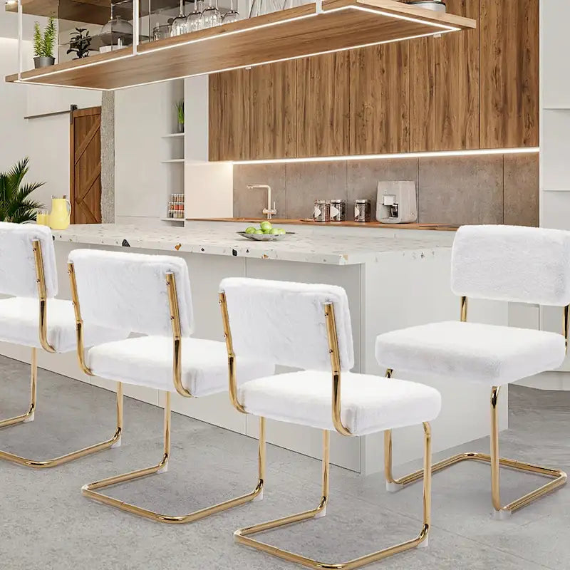 Mid Century Corduroy Dining Chairs with Gold Metal Base Set of 4