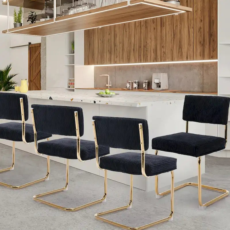 Mid Century Corduroy Dining Chairs with Gold Metal Base Set of 4