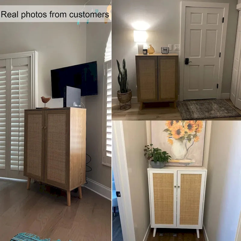 Anmytek Modern 2-Door Rattan Buffet Sideboard Kitchen Storage Cabinet for Living Room