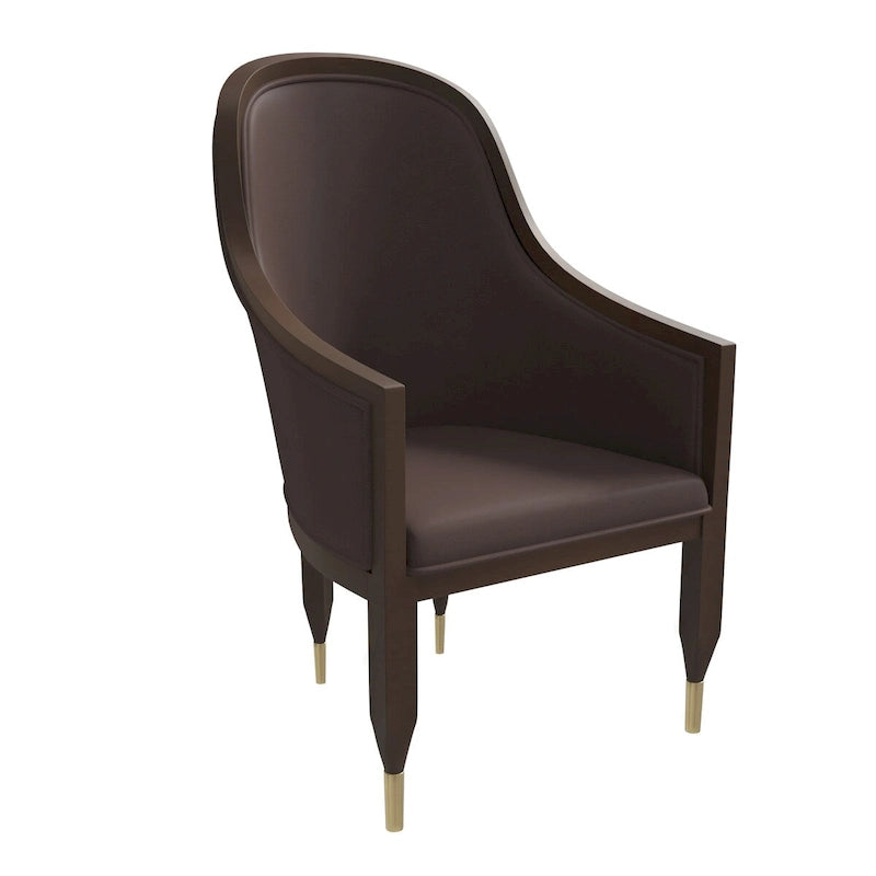 Leather Dining Chair with Arms with Rubberwood Frame Belle Series by LeisureMod