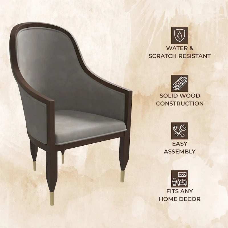Leather Dining Chair with Arms with Rubberwood Frame Belle Series by LeisureMod