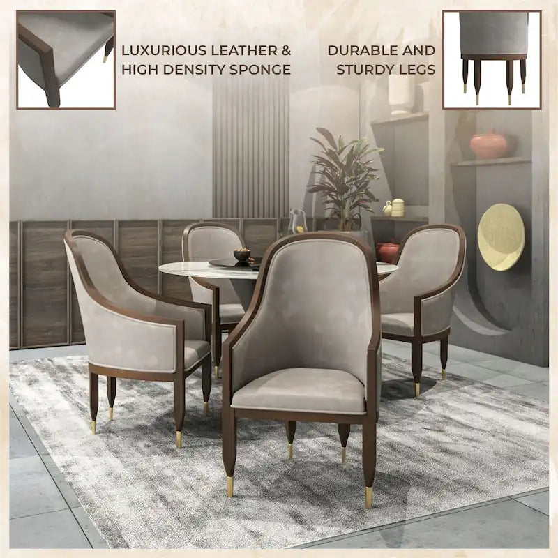 Leather Dining Chair with Arms with Rubberwood Frame Belle Series by LeisureMod