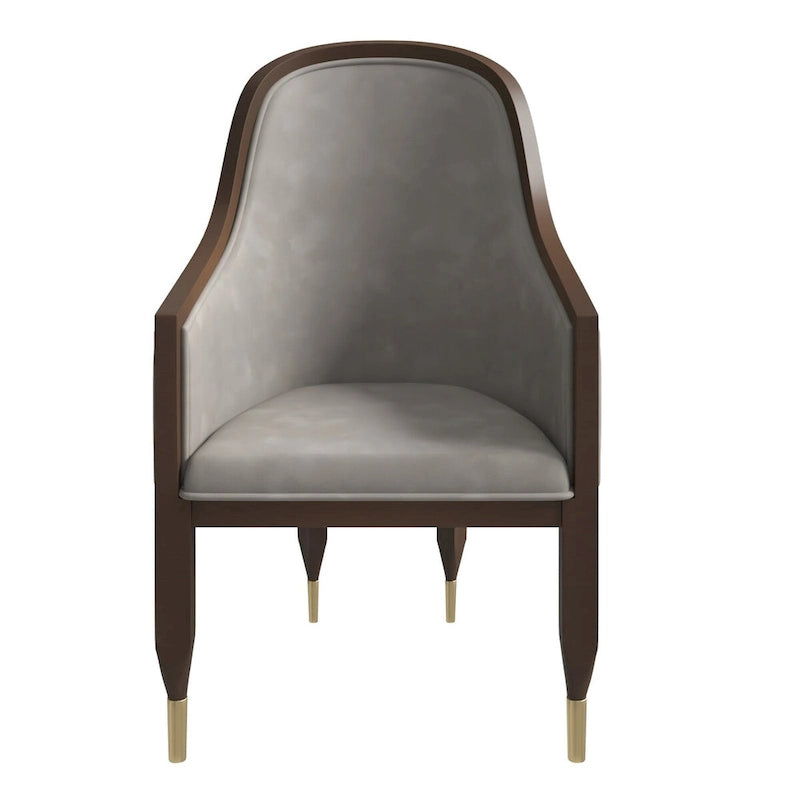 Leather Dining Chair with Arms with Rubberwood Frame Belle Series by LeisureMod