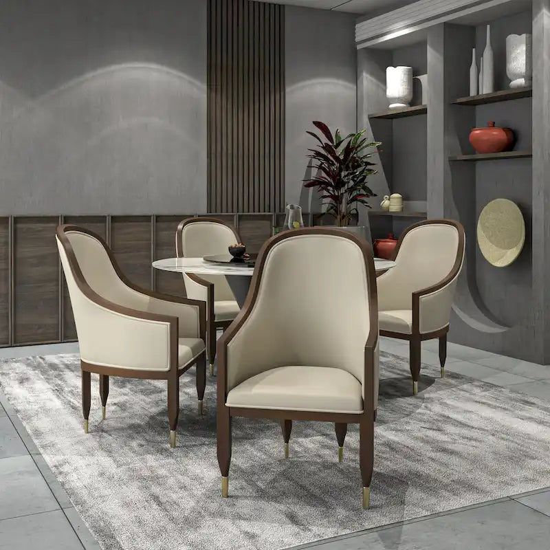 Leather Dining Chair with Arms with Rubberwood Frame Belle Series by LeisureMod