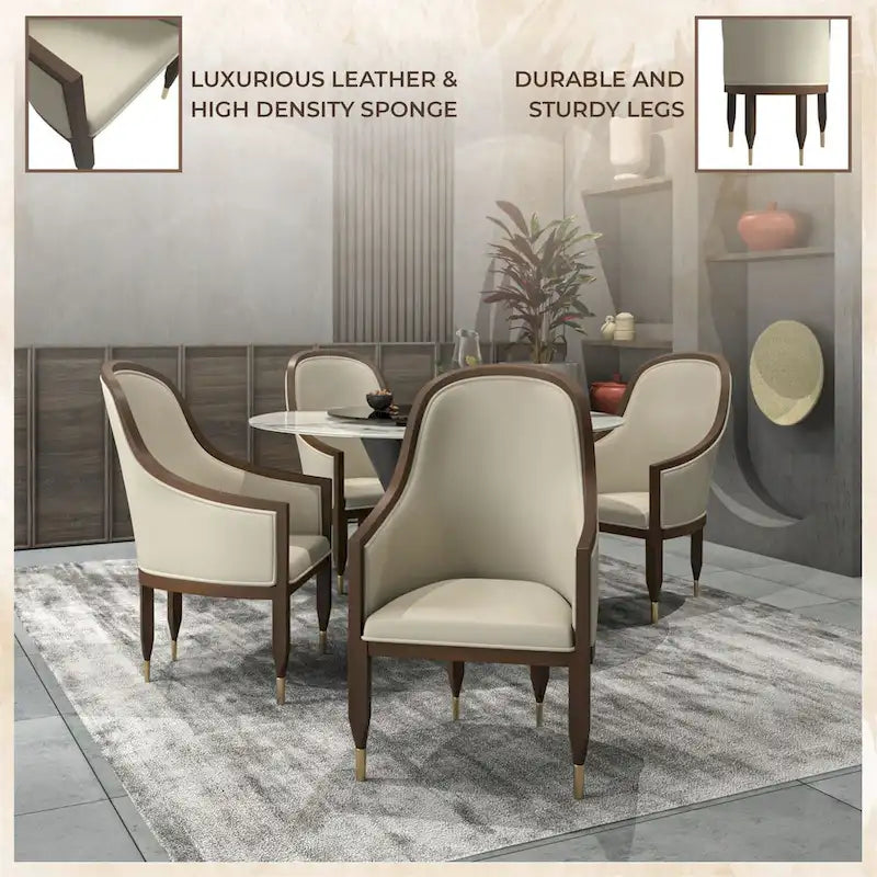 Leather Dining Chair with Arms with Rubberwood Frame Belle Series by LeisureMod