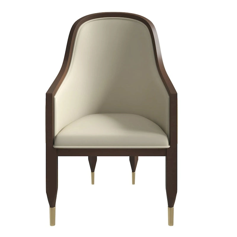 Leather Dining Chair with Arms with Rubberwood Frame Belle Series by LeisureMod
