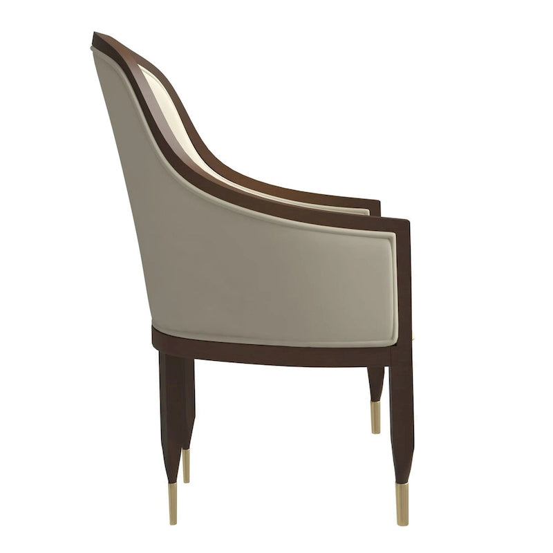 Leather Dining Chair with Arms with Rubberwood Frame Belle Series by LeisureMod