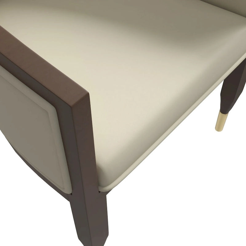 Leather Dining Chair with Arms with Rubberwood Frame Belle Series by LeisureMod