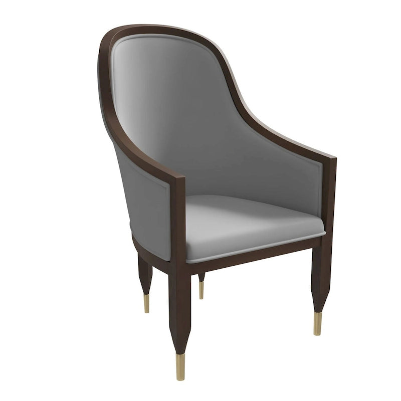 Leather Dining Chair with Arms with Rubberwood Frame Belle Series by LeisureMod