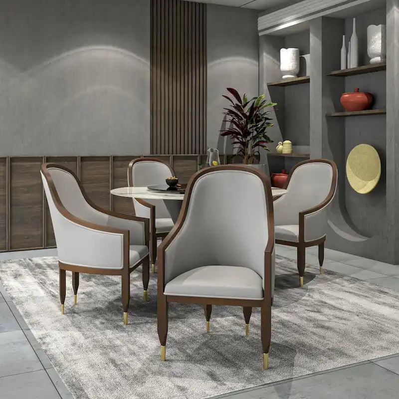 Leather Dining Chair with Arms with Rubberwood Frame Belle Series by LeisureMod