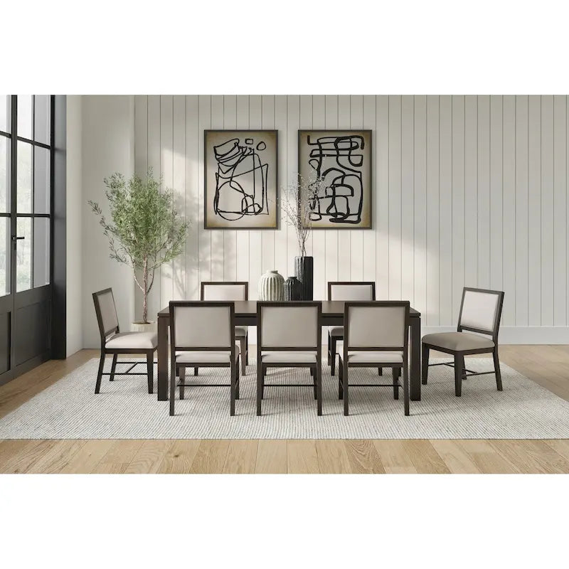 Modern Wood Rectangular Extension Kitchen Dining Table and Eight Chairs, Black