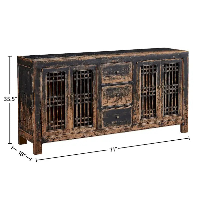 Norris 71-inch Antique Pine Sideboard with Lattice Doors, Rubbed Black