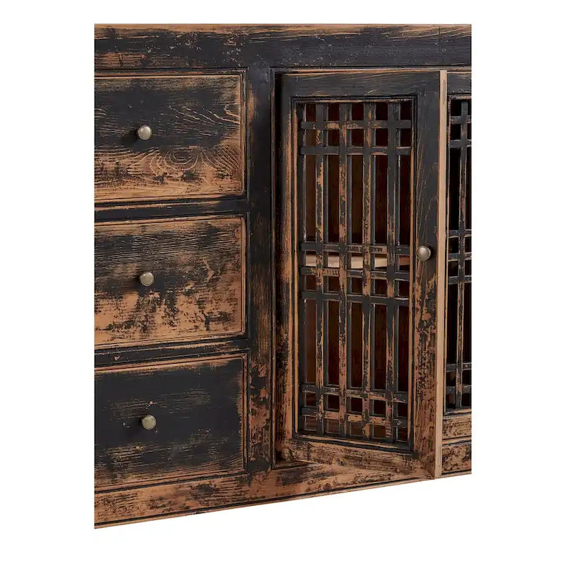 Norris 71-inch Antique Pine Sideboard with Lattice Doors, Rubbed Black