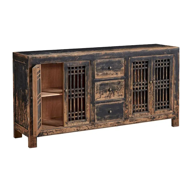 Norris 71-inch Antique Pine Sideboard with Lattice Doors, Rubbed Black