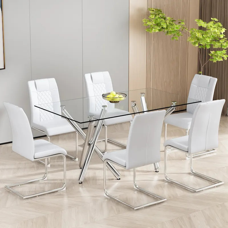 6-piece set of modern dining chairs leather soft cushion seats