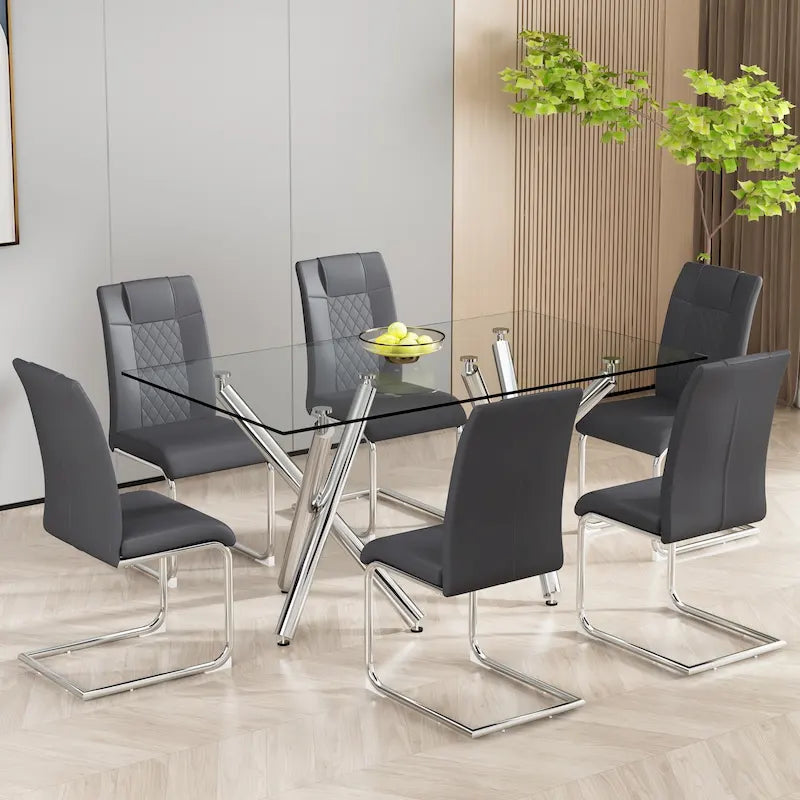 6-piece set of modern dining chairs leather soft cushion seats