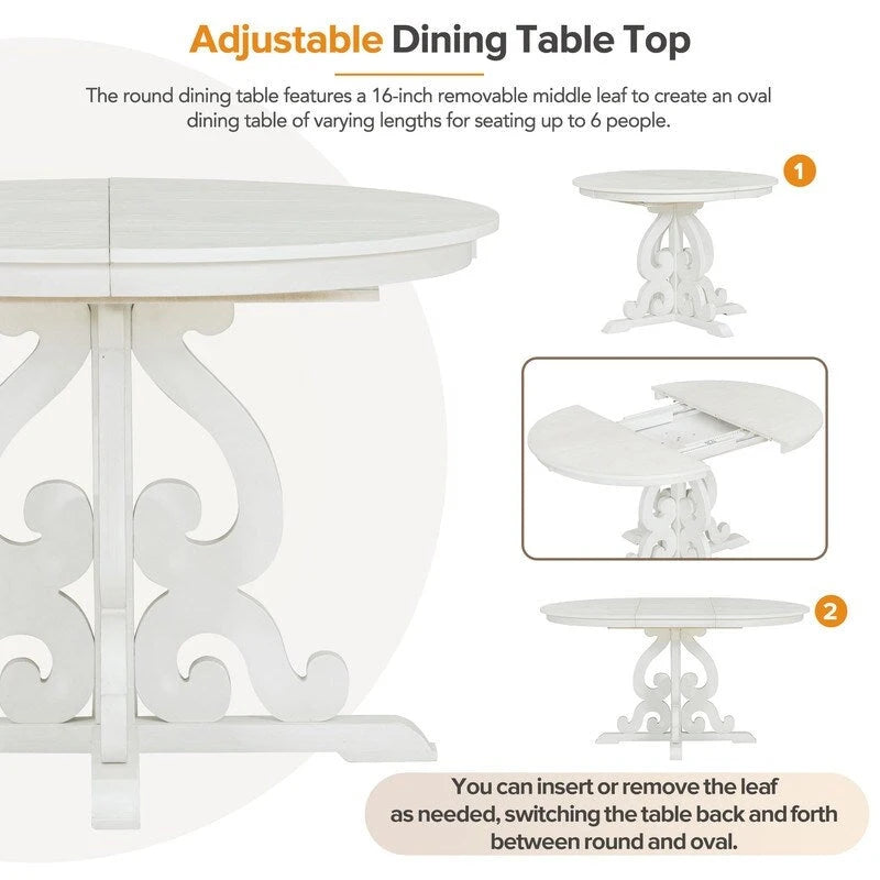 5-Piece Retro Functional Dining Set, 1 Extendable Table with a 16-inch Leaf and 4 Upholstered Chairs for Dining Room and Kitchen