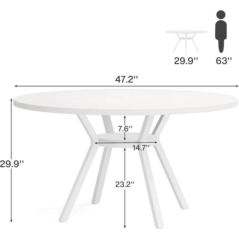 47 Inches Modern Round Dining Table for 4 - 47.2 D x 47.2 W x 29.9 H