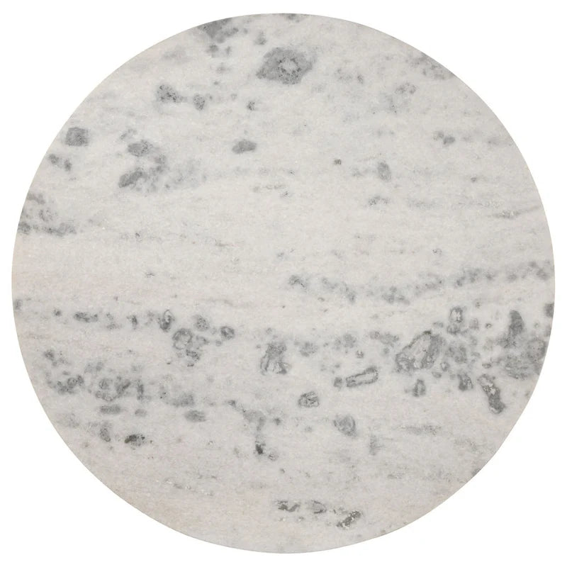 Evi 46 Inch Dining Table, Round Marble Top, Pedestal Base, Fluted, Brown