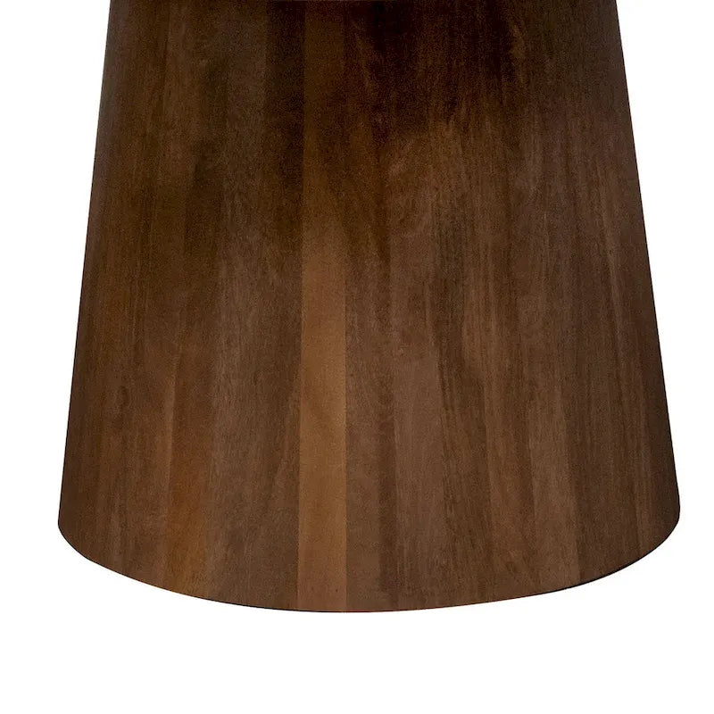 Evi 46 Inch Dining Table, Round Marble Top, Pedestal Base, Fluted, Brown