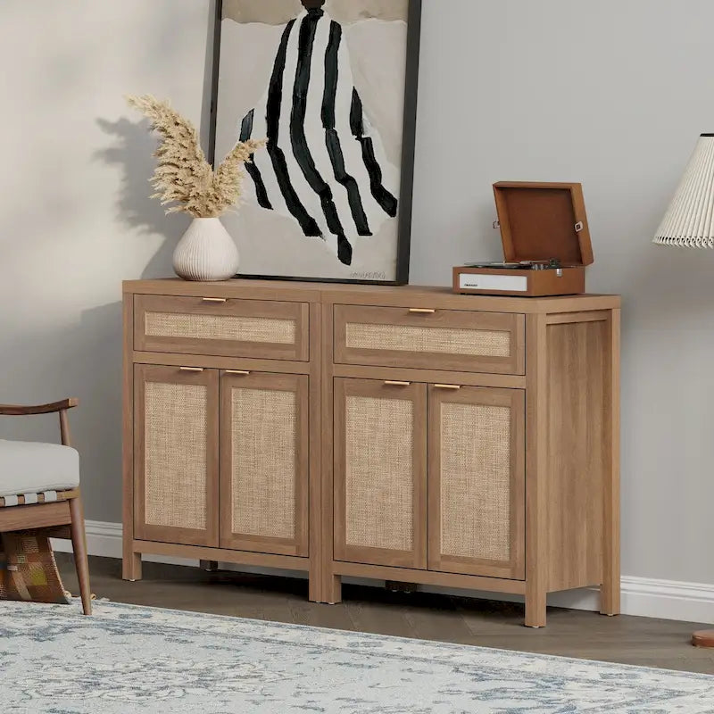 SICOTAS Farmhouse Sideboard Buffet Cabinet Set of 2 with Drawer - N/A