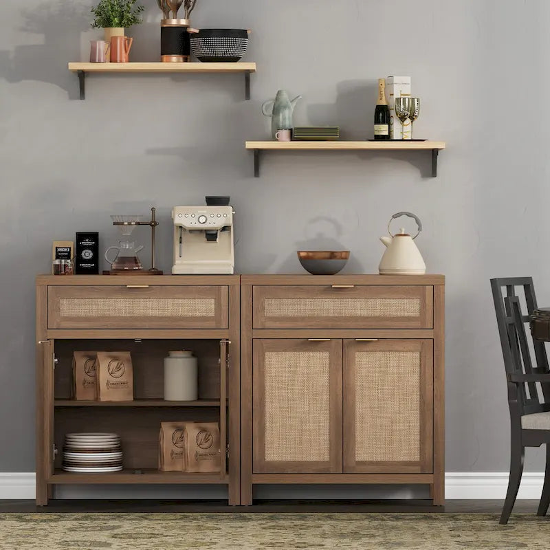 SICOTAS Farmhouse Sideboard Buffet Cabinet Set of 2 with Drawer - N/A