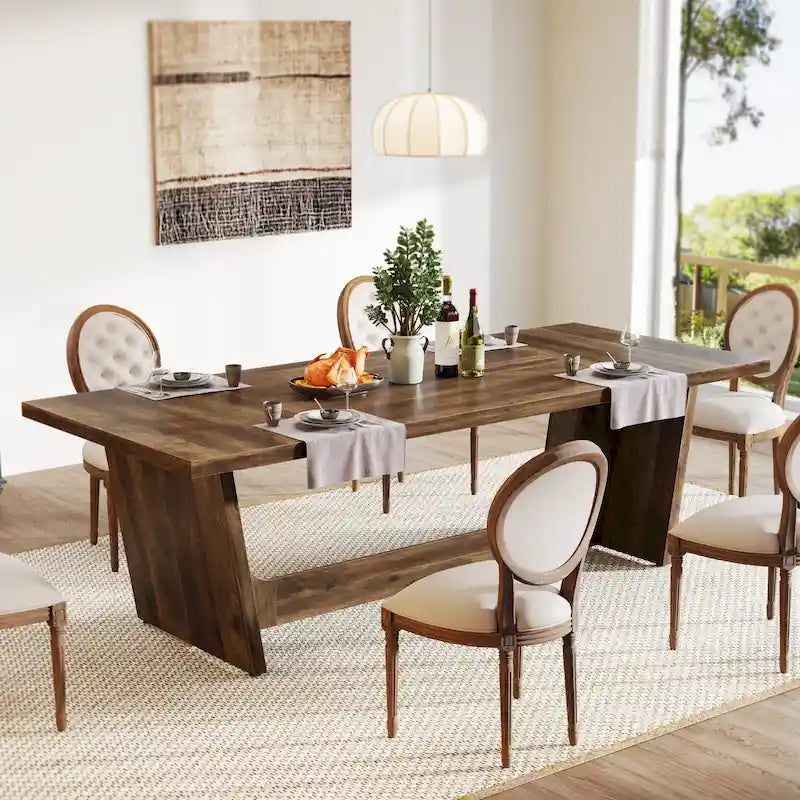 70.87  Large Farmhouse Dining Room Table for 6-8 People, Brown