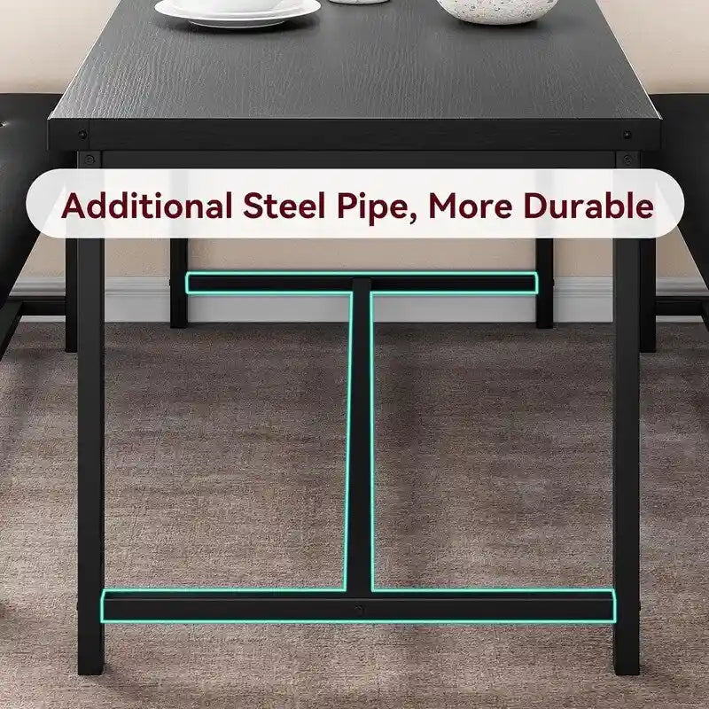 Dining Table Set for 4, Kitchen Table with 2 Upholstered Benches