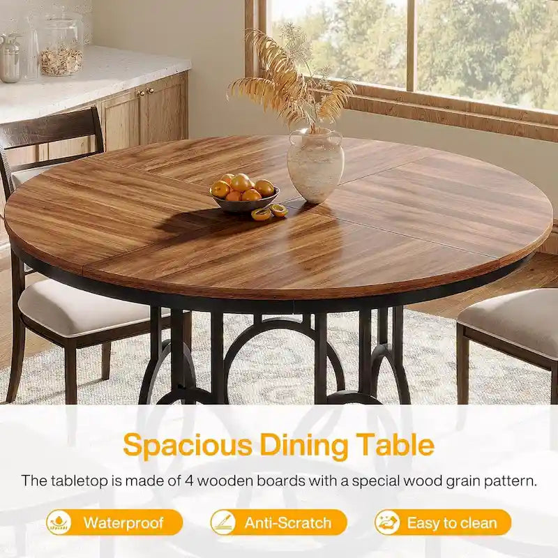 Round Dining Table for 4-6 People, 47-Inch Circle Kitchen Table Large Dining Room Table