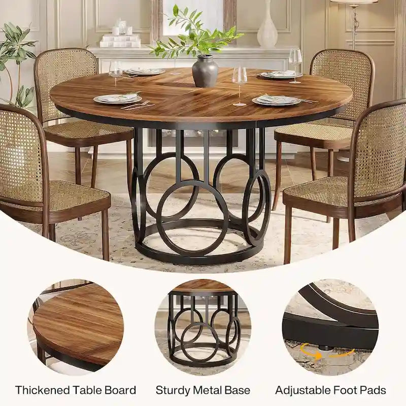 Round Dining Table for 4-6 People, 47-Inch Circle Kitchen Table Large Dining Room Table