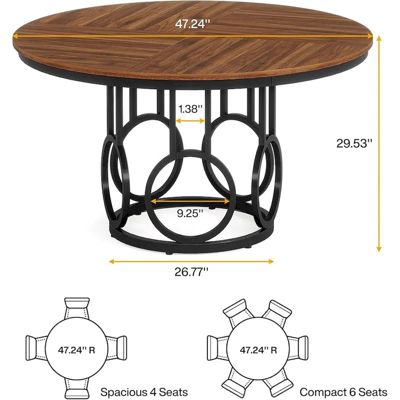 Round Dining Table for 4-6 People, 47-Inch Circle Kitchen Table Large Dining Room Table