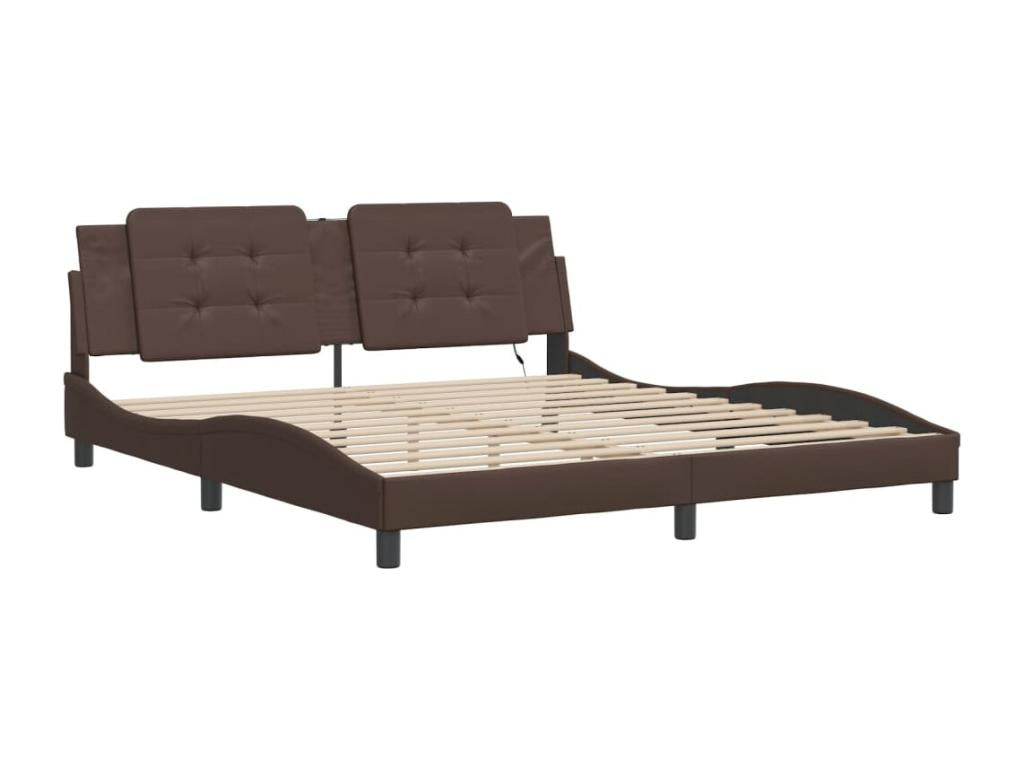 Brown Faux Leather Bed Frame, 180 x 200 cm