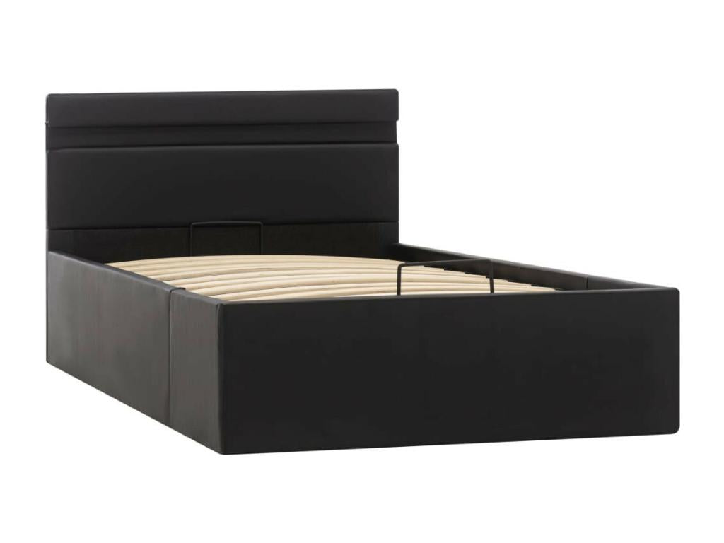 Black Faux Leather Bed, 90 x 200 cm