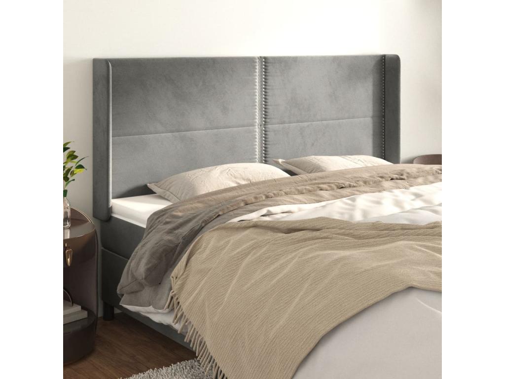 Gray Velvet Bed, 163 x 16 x 118 cm